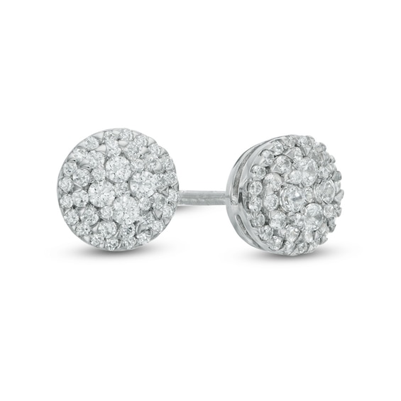 1/2 CT. T.w. Diamond Layered Cluster Stud Earrings in 10K White Gold