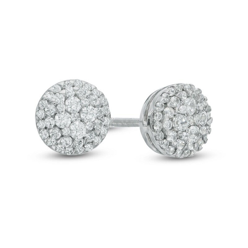 Main Image 1 of 1/2 CT. T.W. Diamond Layered Cluster Stud Earrings in 10K White Gold