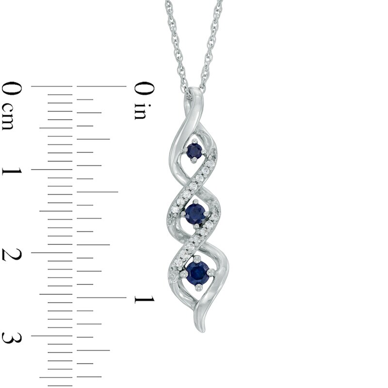 Main Image 2 of Lab-Created Blue Sapphire and Diamond Accent Three Stone Pendant in Sterling Silver