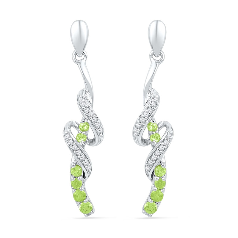 Peridot and 1/15 CT. T.W. Diamond Swirl Drop Earrings in Sterling Silver