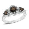 Thumbnail Image 0 of 5.0mm Cushion-Cut Smoky Quartz and 1/10 CT. T.W. Diamond Three Stone Ring in Sterling Silver