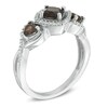 Thumbnail Image 1 of 5.0mm Cushion-Cut Smoky Quartz and 1/10 CT. T.W. Diamond Three Stone Ring in Sterling Silver