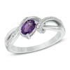 Thumbnail Image 0 of Oval Amethyst and 1/10 CT. T.W. Diamond Split Shank Ring in Sterling Silver