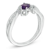 Thumbnail Image 1 of Oval Amethyst and 1/10 CT. T.W. Diamond Split Shank Ring in Sterling Silver