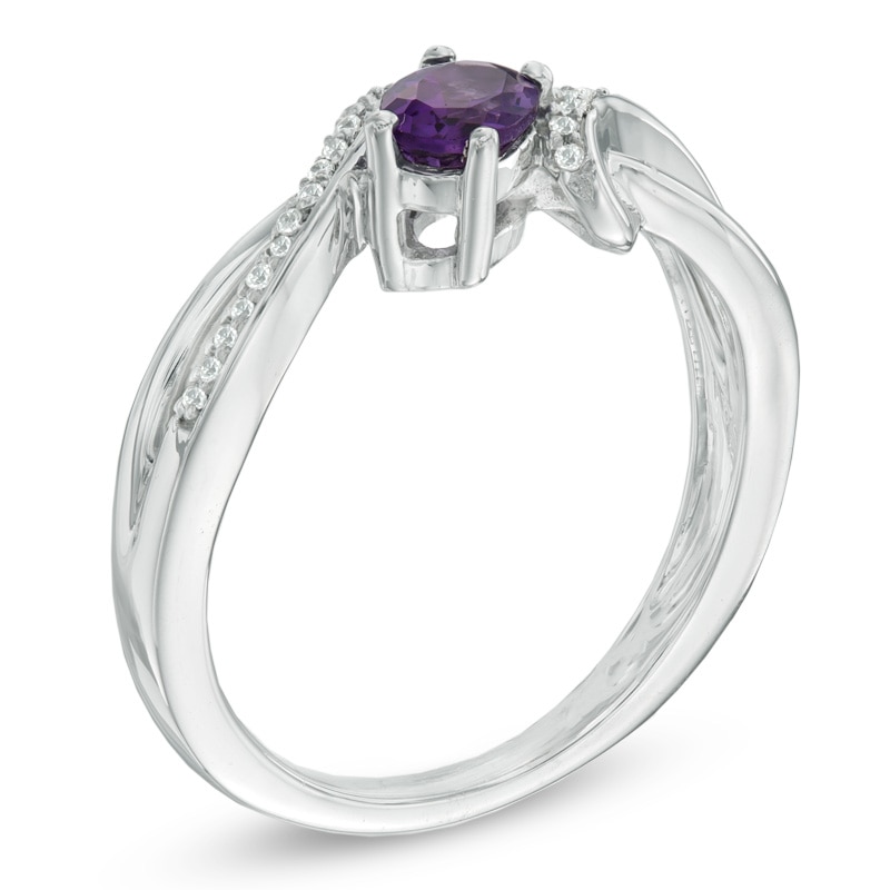 Oval Amethyst and 1/10 CT. T.W. Diamond Split Shank Ring in Sterling Silver