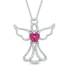 Thumbnail Image 0 of 5.0mm Heart-Shaped Lab-Created Ruby and 1/8 CT. T.W. Diamond Angel Pendant in Sterling Silver