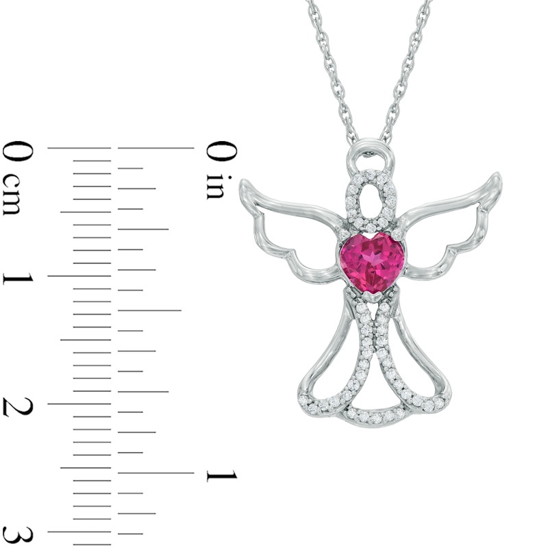 5.0mm Heart-Shaped Lab-Created Ruby and 1/8 CT. T.W. Diamond Angel Pendant in Sterling Silver