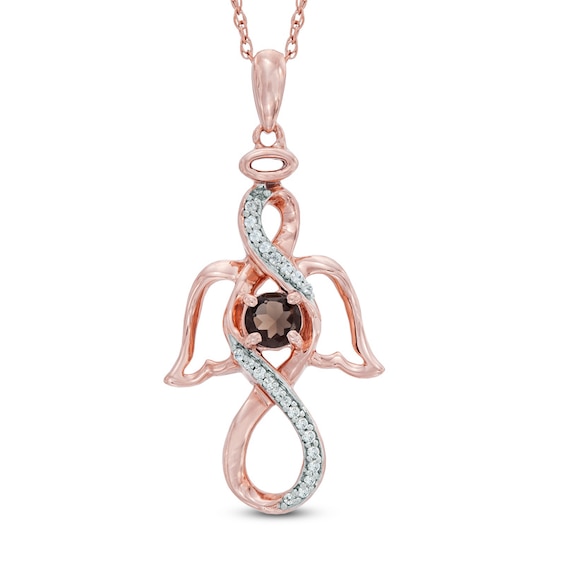 4.2mm Smoky Quartz and Diamond Accent Infinity Angel Pendant in 10K Rose Gold