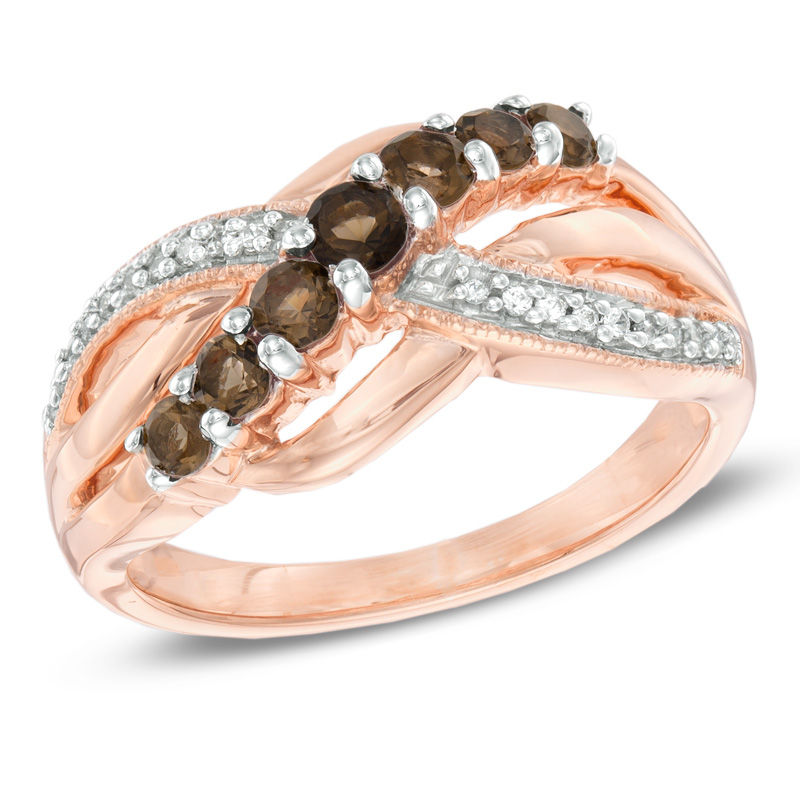 Smoky Quartz and Diamond Accent Slant Ring in 10K Rose Gold Zales