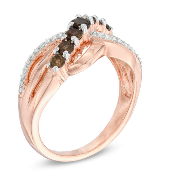 Smoky Quartz and Diamond Accent Slant Ring in 10K Rose Gold