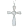 Thumbnail Image 0 of Lab-Created Opal and White Sapphire Cross Pendant in Sterling Silver