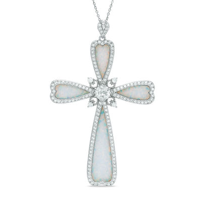 Opal and White Sapphire Cross Pendant 