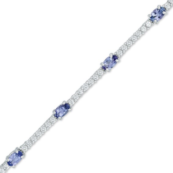 Oval Tanzanite and Lab-Created White Sapphire Bracelet in Sterling Silver - 7.5"