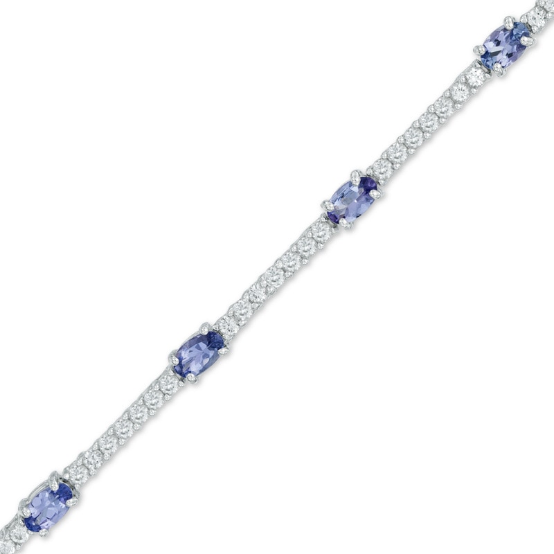 Main Image 1 of Oval Tanzanite and Lab-Created White Sapphire Bracelet in Sterling Silver - 7.5"