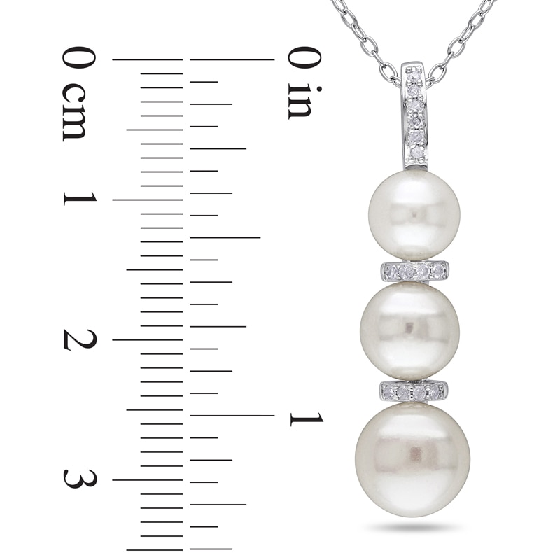 Main Image 2 of 6.0-8.5mm Freshwater Cultured Pearl and Diamond Accent Triple Drop Pendant in Sterling Silver