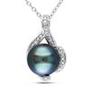 Thumbnail Image 0 of 9.0-9.5mm Black Tahitian Cultured Pearl and 1/20 CT. T.W. Diamond Pendant in Sterling Silver