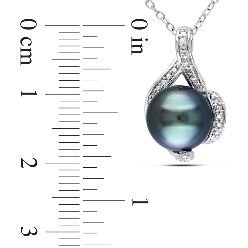 9.0-9.5mm Black Tahitian Cultured Pearl and 1/20 CT. T.W. Diamond Pendant in Sterling Silver