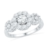 Thumbnail Image 0 of Lab-Created White Sapphire Three Stone Frame Engagement Ring in 10K White Gold