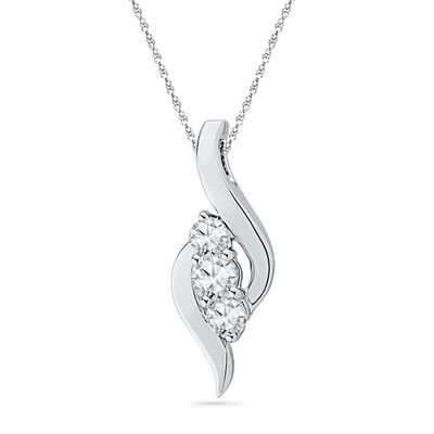 Jewel Zone US Simulated White Sapphire Three Stone Bypass Pendant Necklace in 14K Gold Over Sterling Silver