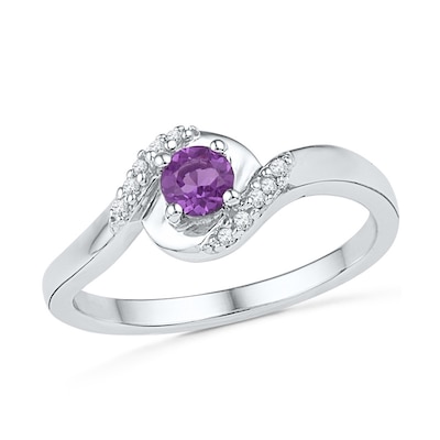Amethyst and Diamond Accent Bypass Midi Ring in Sterling Silver | Zales