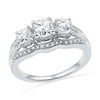 Thumbnail Image 1 of Lab-Created White Sapphire and Diamond Accent Frame Three Stone Engagement Ring in Sterling Silver