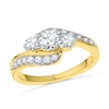 Thumbnail Image 1 of Lab-Created White Sapphire Three Stone Bypass Engagement Ring in 10K Gold