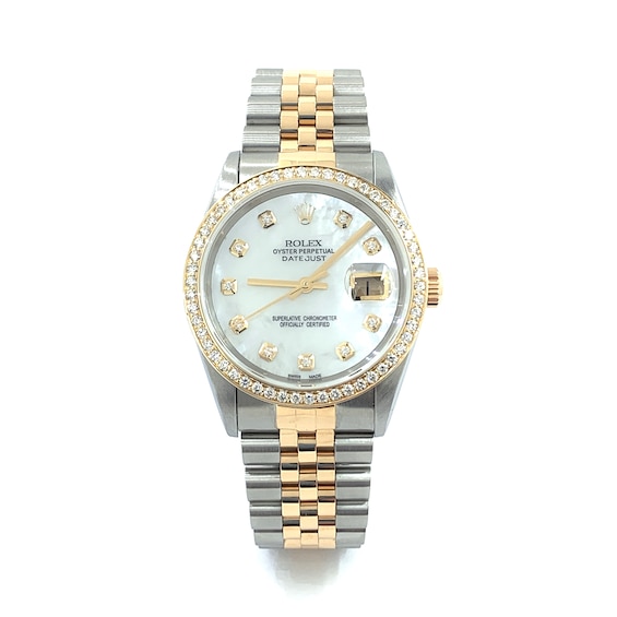 Previously Owned - Men's Rolex Datejust 1 CT. T.w. Diamond Two-Tone 18K Gold Watch with Mother-of-Pearl Dial (Model: 16233)