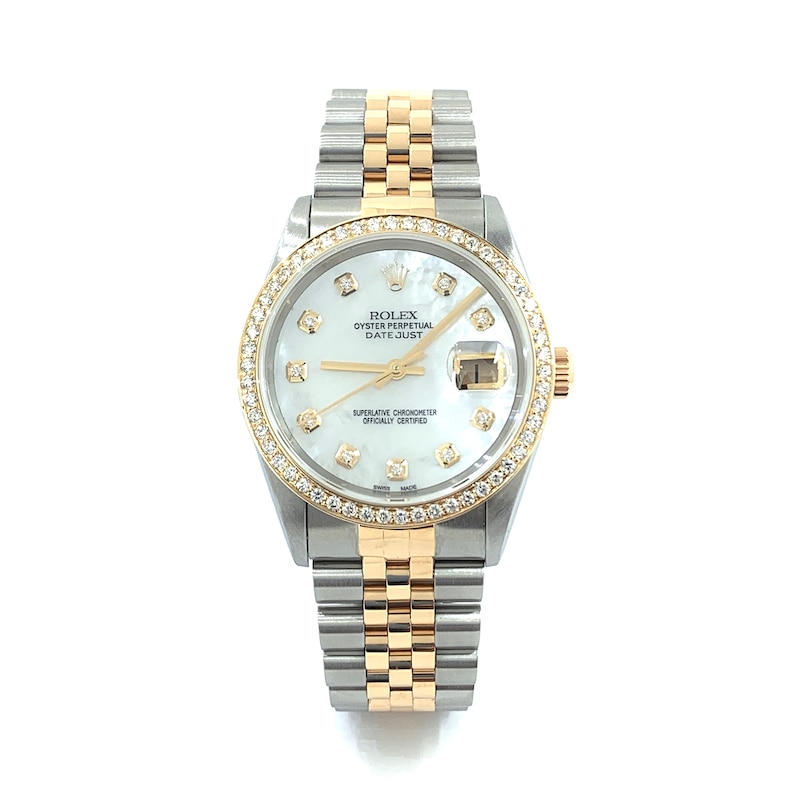 Main Image 1 of Previously Owned - Men's Rolex Datejust 1 CT. T.W. Diamond Two-Tone 18K Gold Watch with Mother-of-Pearl Dial (Model: 16233)