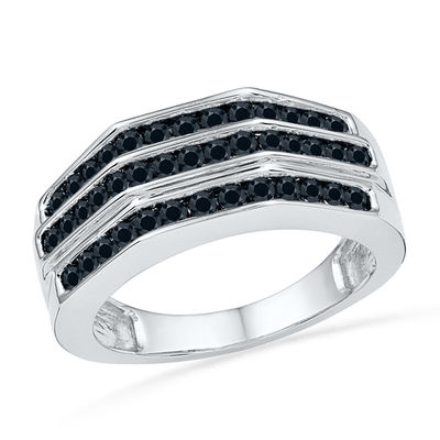 1 cttw Round Black Natural Diamond Men's Wedding Band Ring In 925 Sterling Silver 