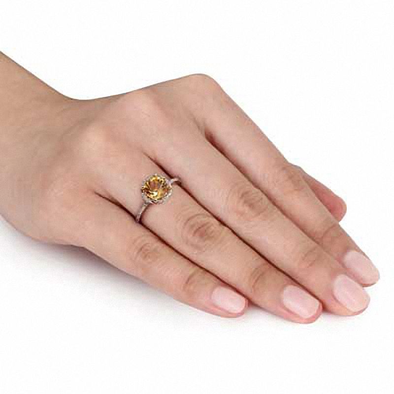 Main Image 3 of 7.0mm Citrine and Diamond Accent Frame Ring in 10K Gold