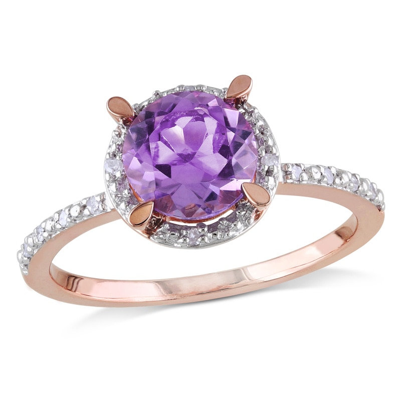 7.0mm Amethyst and Diamond Accent Engagement Ring in 10K Rose Gold | Zales