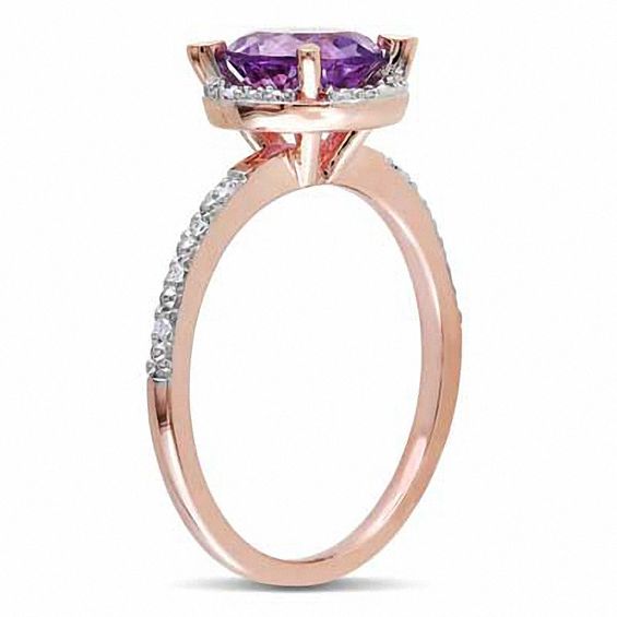 7.0mm Amethyst and Diamond Accent Engagement Ring 10K Rose Gold