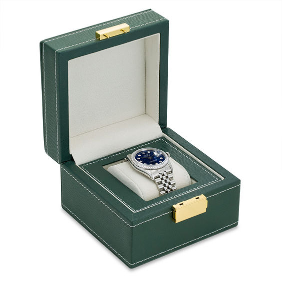 Previously Owned - Men's Rolex Datejust 1 CT. T.w. Diamond 18K White Gold Watch with Blue Dial (Model: 16220)