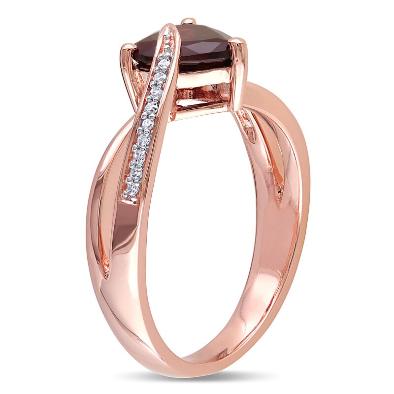 7.0mm Heart-Shaped Garnet and Diamond Accent Engagement Ring in 10K Rose Gold