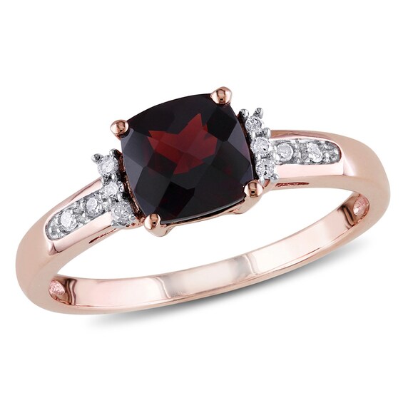 6.0mm Cushion-Cut Garnet and Diamond Accent Engagement Ring in 10K Rose Gold