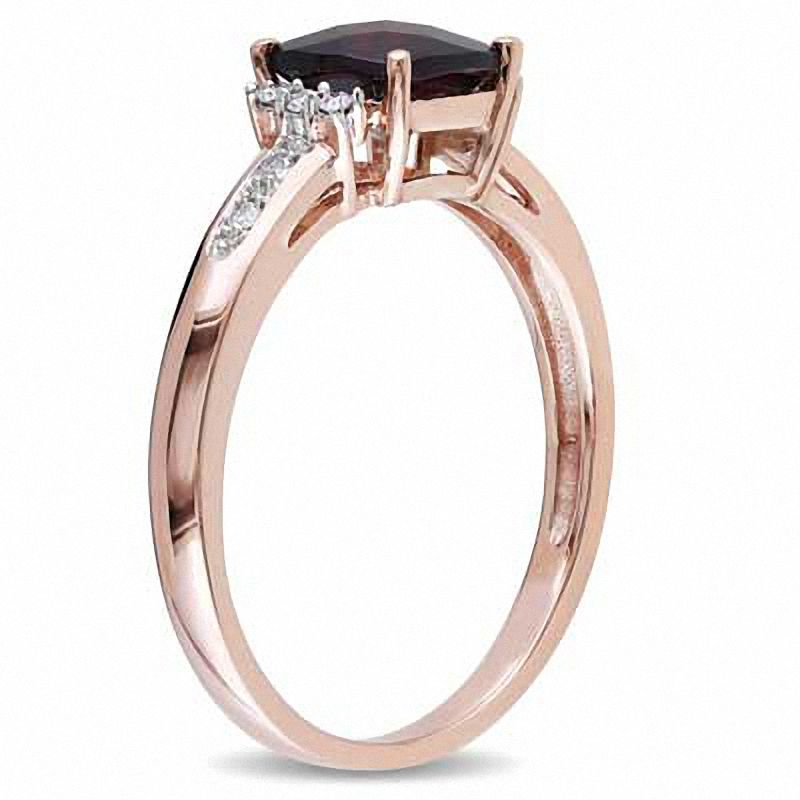 6.0mm Cushion-Cut Garnet and Diamond Accent Engagement Ring in 10K Rose Gold