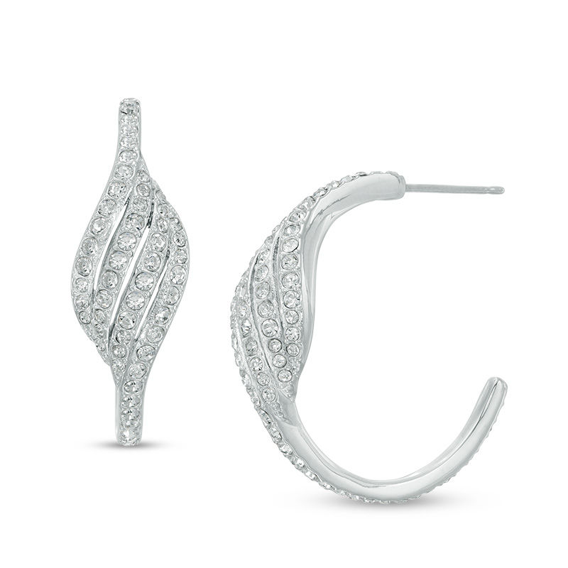 AVA Nadri Crystal Half Hoop Earrings in White Rhodium Brass