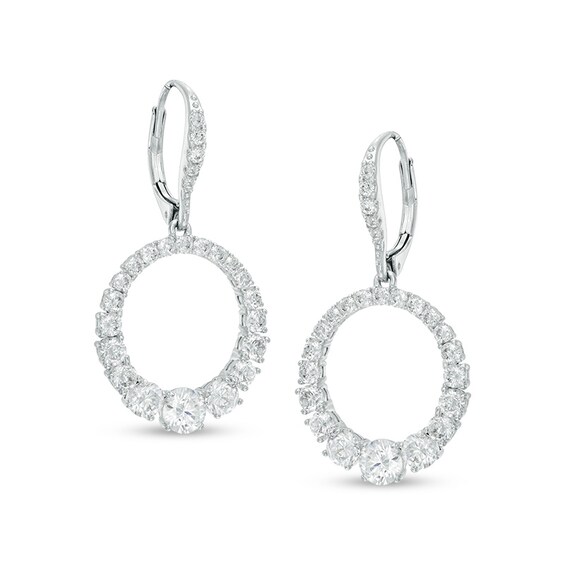 AVA Nadri Cubic Zirconia Graduated Circle Drop Earrings in White Rhodium Brass