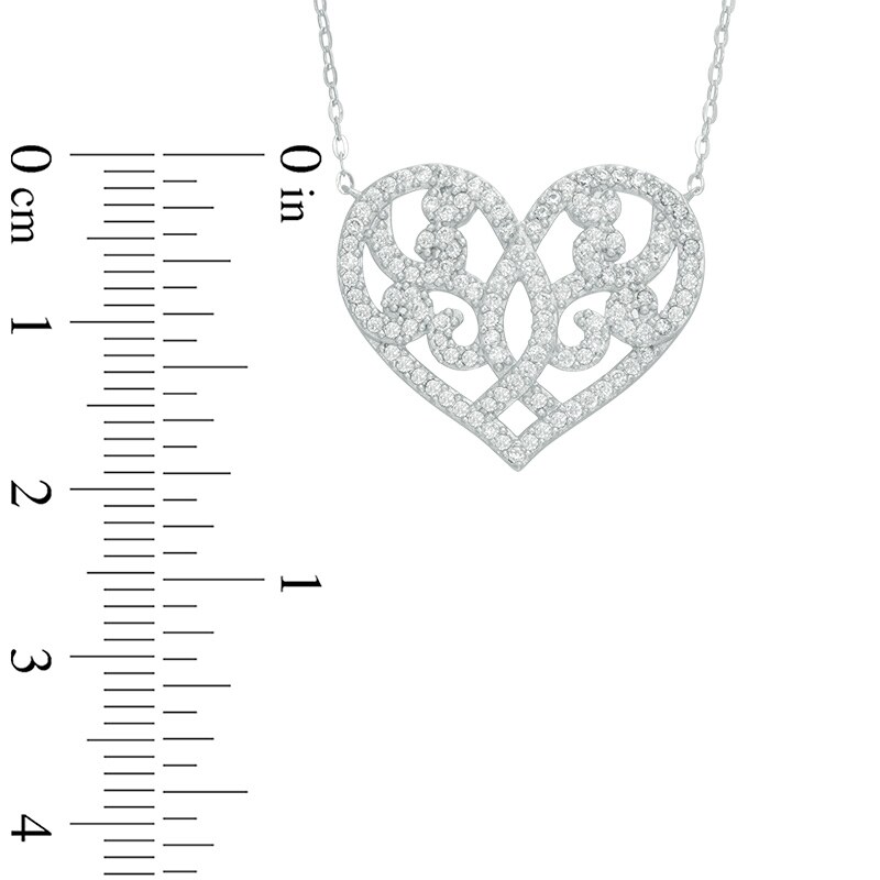 Main Image 2 of AVA Nadri Cubic Zirconia Ornate Heart Necklace in White Rhodium Brass