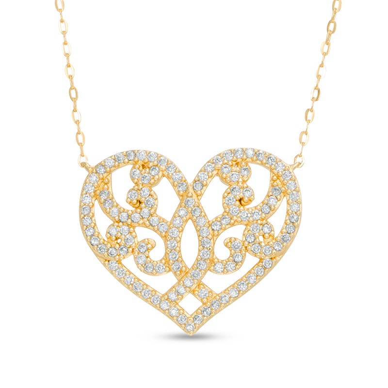 Main Image 1 of AVA Nadri Cubic Zirconia Ornate Heart Necklace in Sterling Silver with 18K Gold Plate