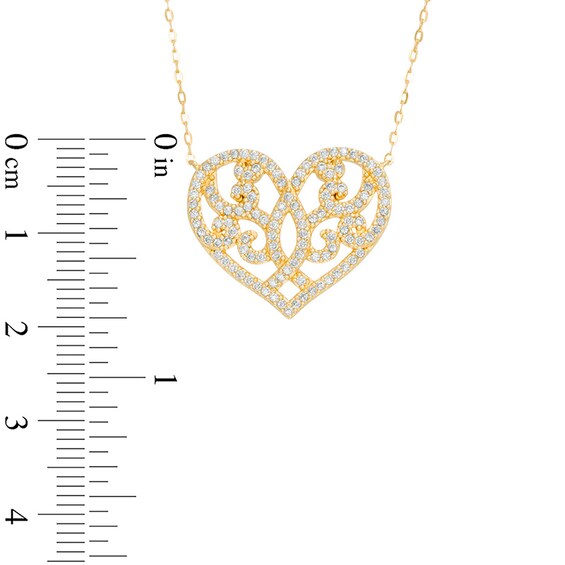 AVA Nadri Cubic Zirconia Ornate Heart Necklace in Sterling Silver with 18K Gold Plate