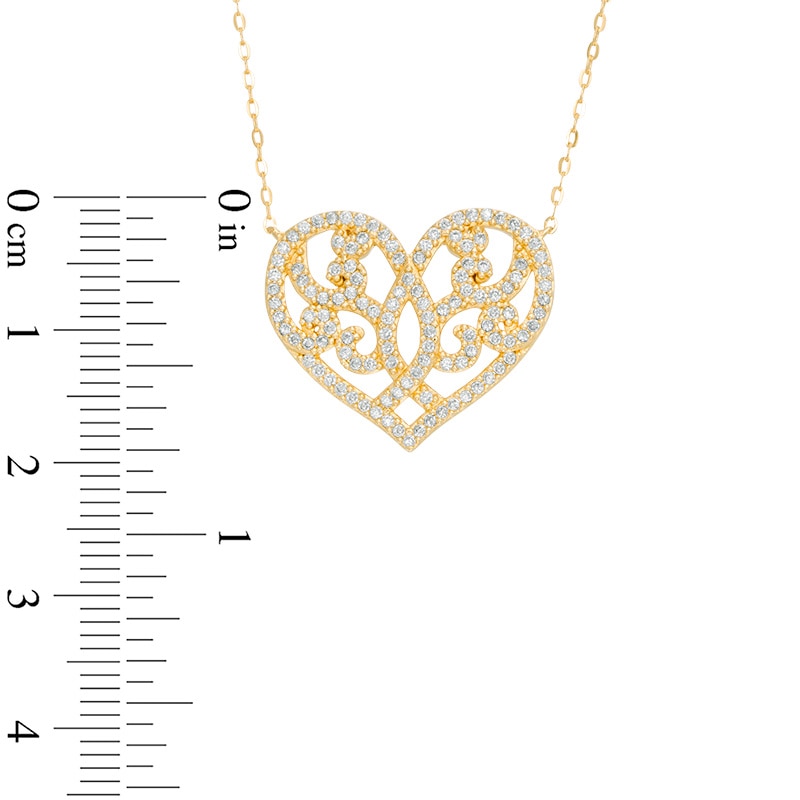 Main Image 2 of AVA Nadri Cubic Zirconia Ornate Heart Necklace in Sterling Silver with 18K Gold Plate