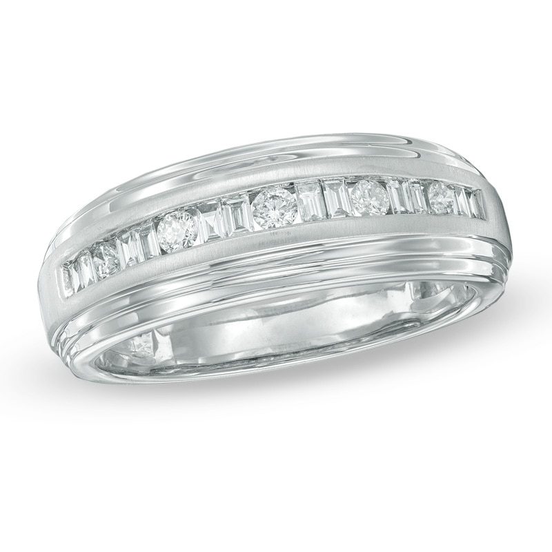 Men's 1/2 CT. T.W. Round and Baguette Diamond Wedding Band in 14K White Gold