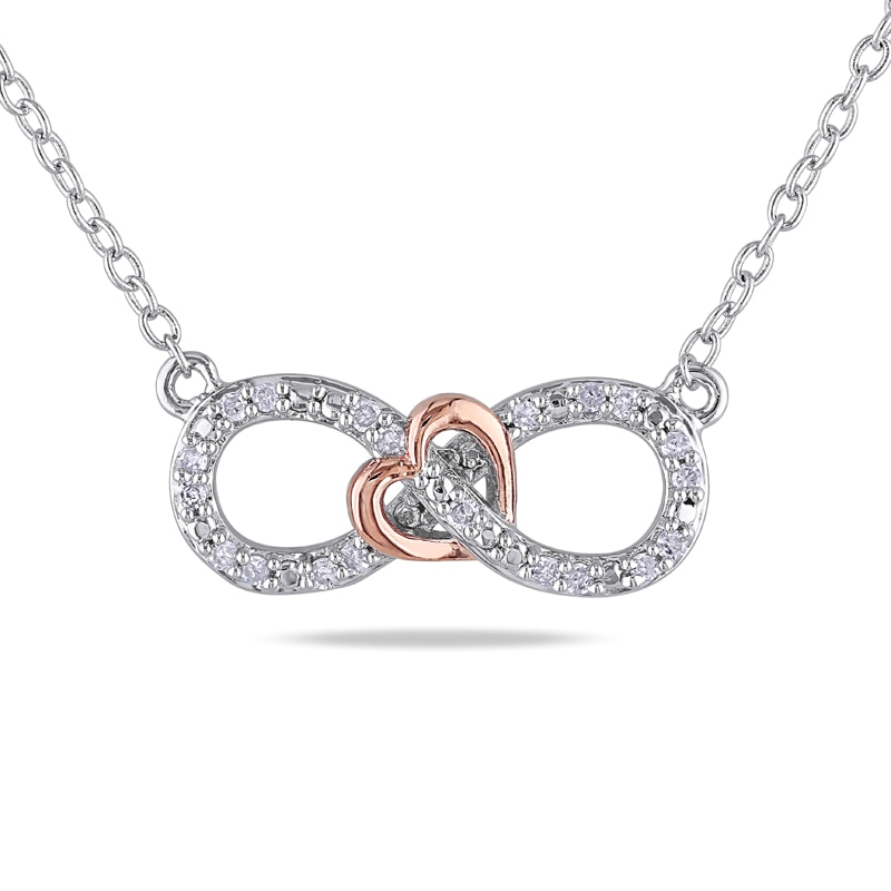 1/10 CT. T.W. Diamond Sideways Infinity with Heart Necklace in Two-Tone Sterling Silver