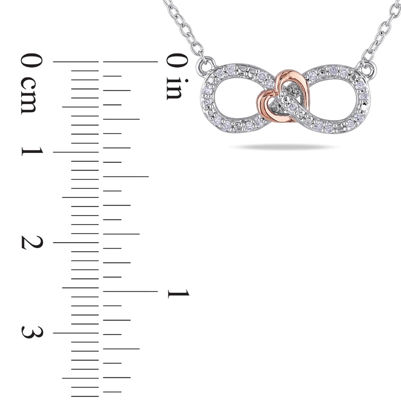 1/10 CT. T.W. Diamond Sideways Infinity with Heart Necklace in Two-Tone Sterling Silver
