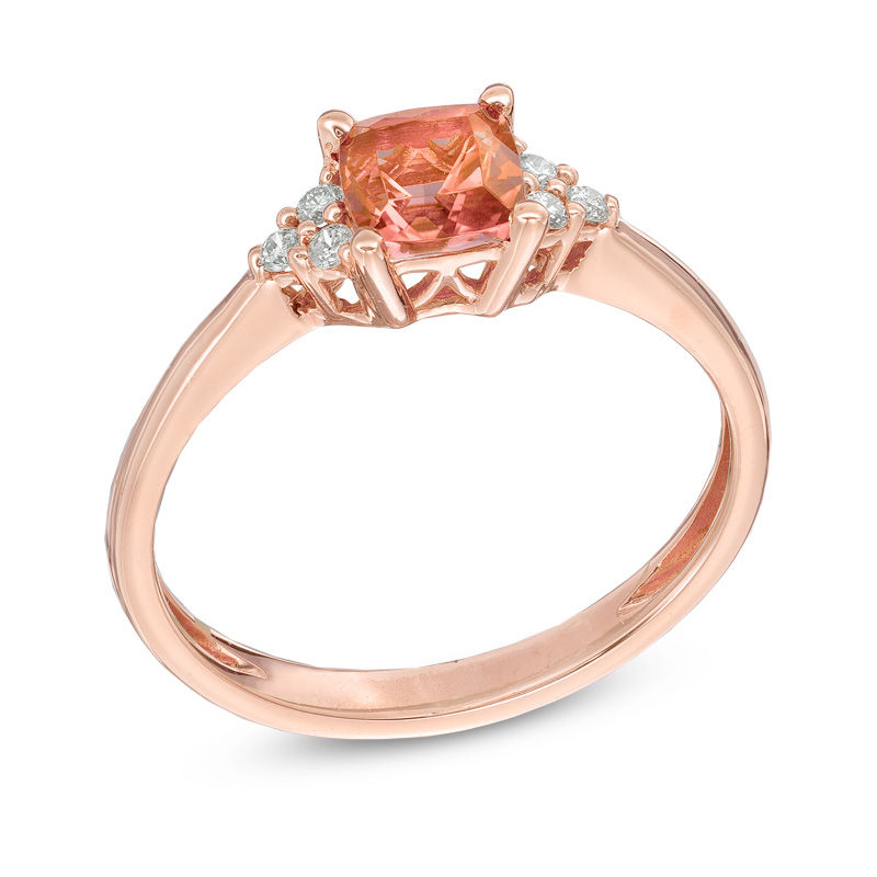 Main Image 2 of 5.0mm Cushion-Cut Pink Tourmaline and Diamond Accent Ring in 10K Rose Gold