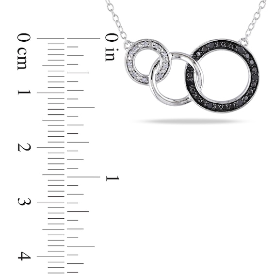1/10 CT. T.W. Enhanced Black and White Diamond Three Interlocking Circles Necklace in Sterling Silver 1/10 CT. T.W. Enhanced Black and White Diamond Three Interlocking Circles Necklace in Sterling Silver