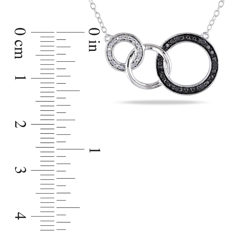 Main Image 2 of 1/10 CT. T.W. Enhanced Black and White Diamond Three Interlocking Circles Necklace in Sterling Silver