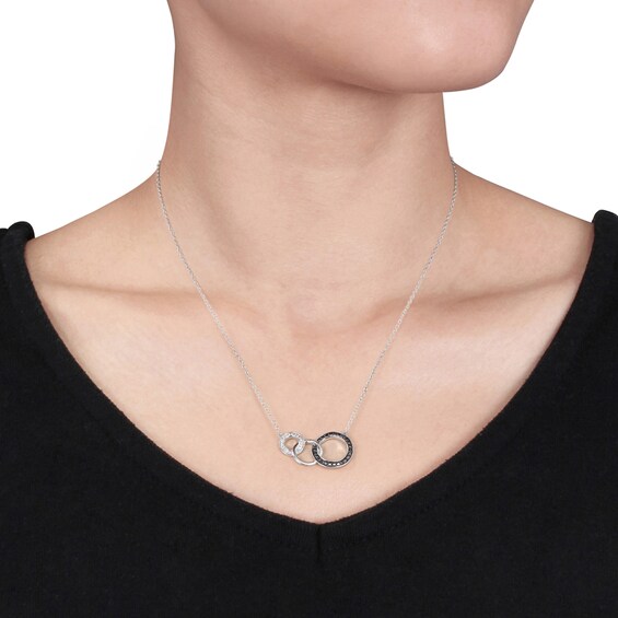 1/10 CT. T.W. Enhanced Black and White Diamond Three Interlocking Circles Necklace in Sterling Silver 1/10 CT. T.W. Enhanced Black and White Diamond Three Interlocking Circles Necklace in Sterling Silver