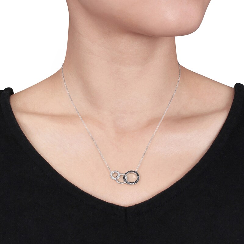 Main Image 3 of 1/10 CT. T.W. Enhanced Black and White Diamond Three Interlocking Circles Necklace in Sterling Silver